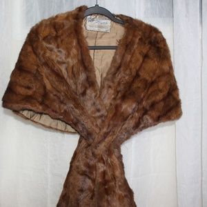 Brown Real Mink Fur Wrap, Vintage Fur Stole
